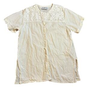 Vtg Button Front Lightweight Natural Cotton Top Small Lagenlook Hippie Halloween